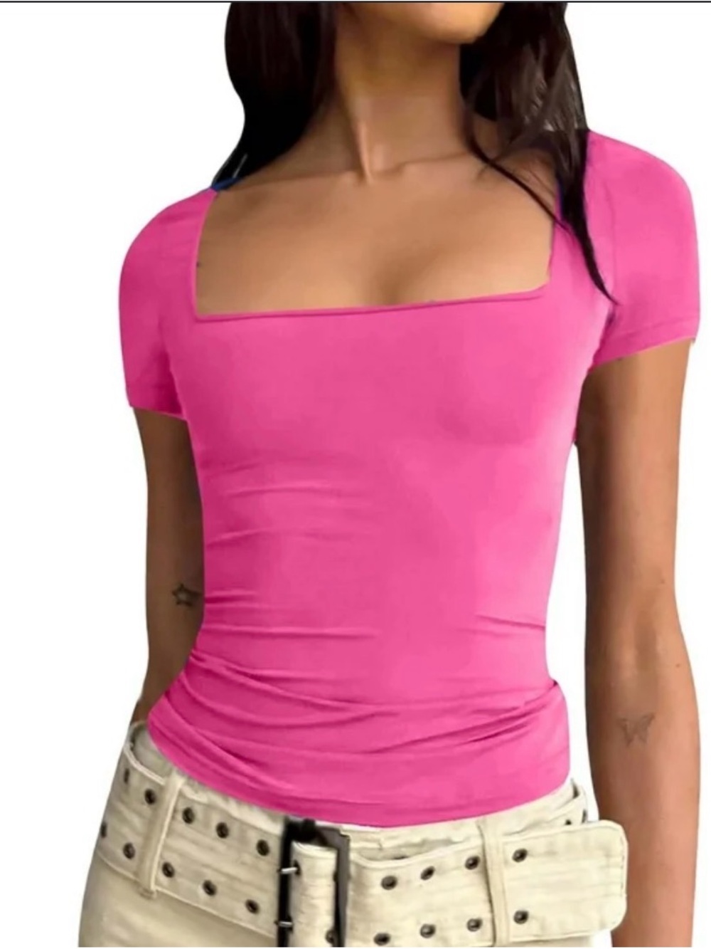 Live In The Moment Women’s Small Square Neck Pink Short Sleeve Shine